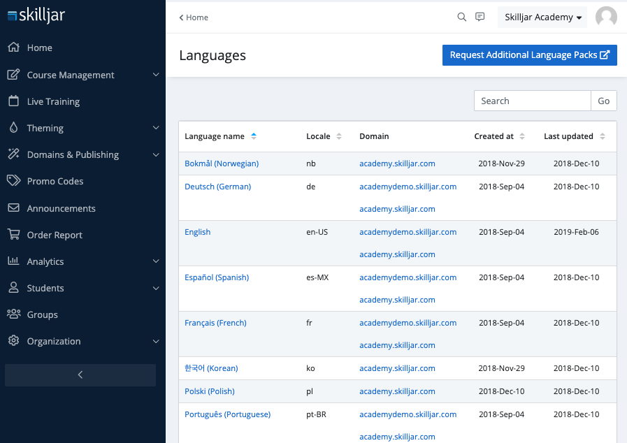 Localization and Language Packs – Skilljar Help Center