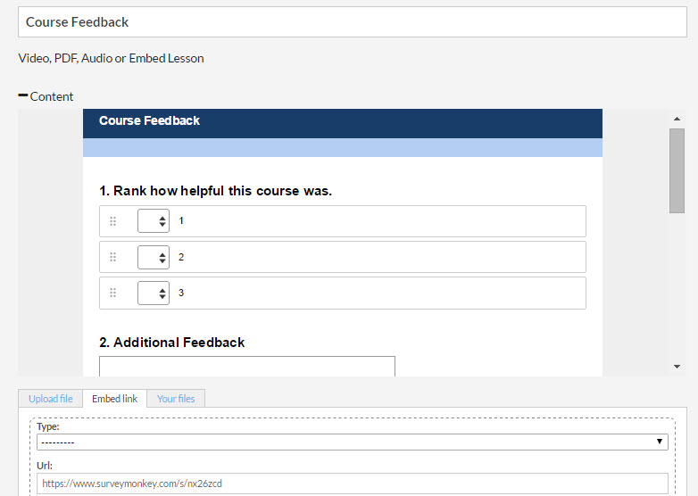 Embedding A Surveymonkey Survey Skilljar Help Center - you ll immediately see the preview of the survey appear in the content section of the lesson